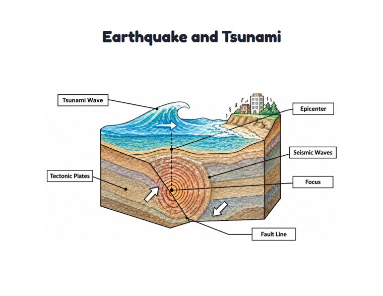 Earthquake and Tsunami worksheet (Hard, Grades 3–4)
