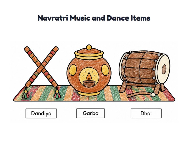 Navratri Music and Dance Items worksheet (Easy, Pre-K–K)