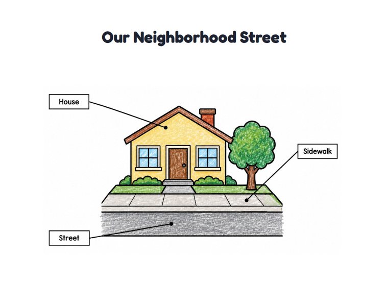 Our Neighborhood Street worksheet (Easy, Pre-K–K)