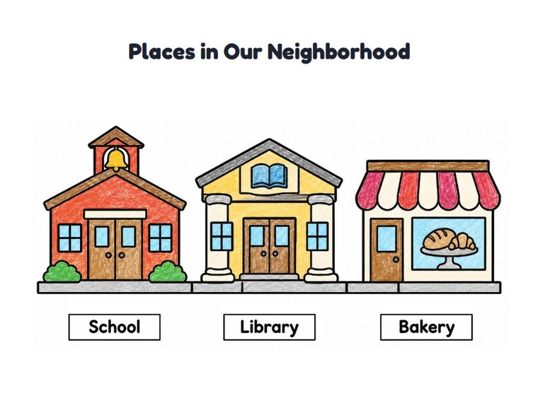 Places in Our Neighborhood worksheet (Easy, Pre-K–K)