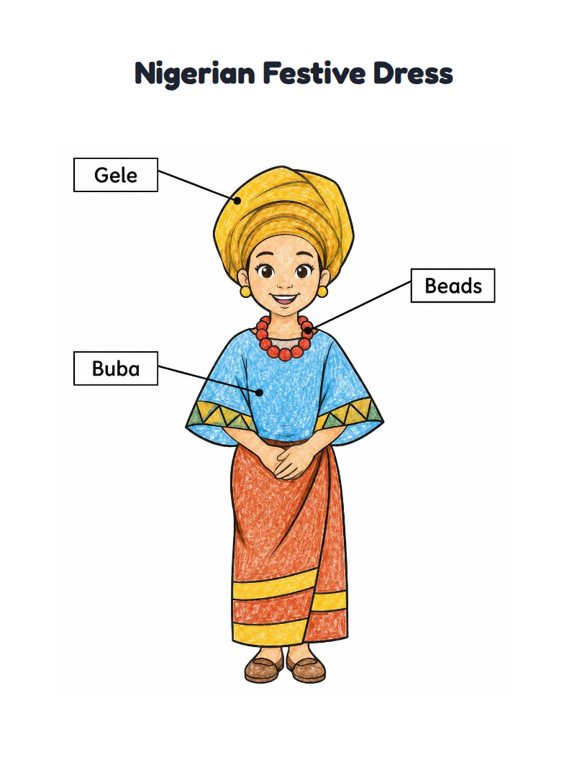 Nigerian Festive Dress worksheet (Easy, Pre-K–K)