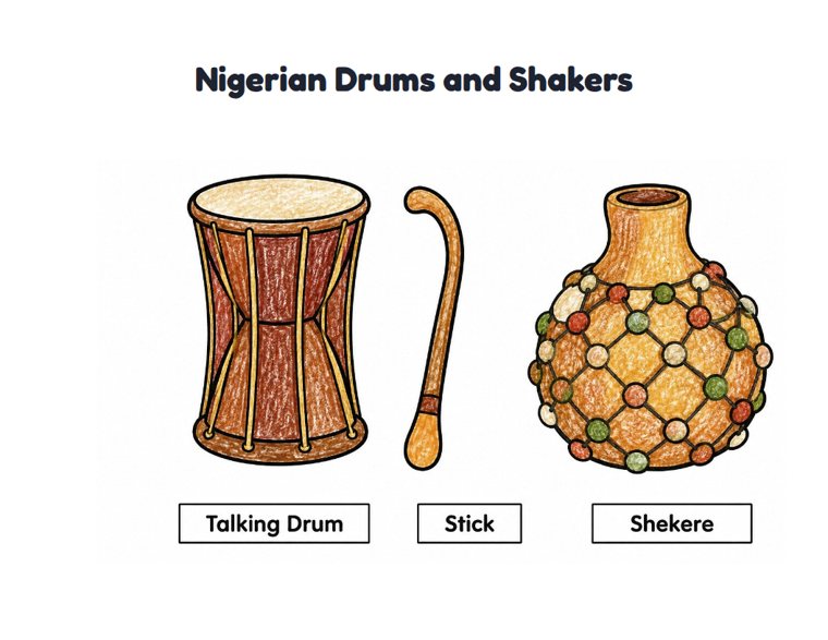 Nigerian Drums and Shakers worksheet (Easy, Pre-K–K)