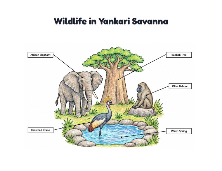 Wildlife in Yankari Savanna worksheet (Medium, Grades 1–2)