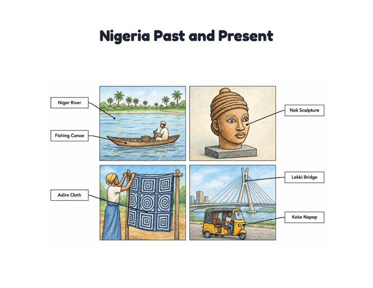 Nigeria Past and Present worksheet (Hard, Grades 3–4)