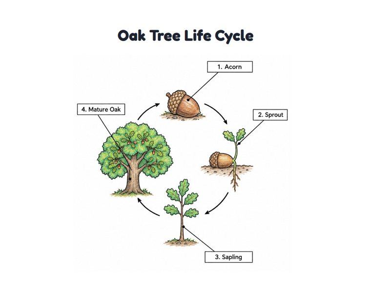 Oak Tree Life Cycle worksheet (Medium, Grades 1–2)