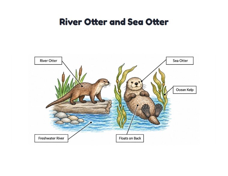 River Otter and Sea Otter worksheet (Medium, Grades 1–2)