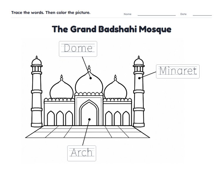 The Grand Badshahi Mosque worksheet (Easy, Pre-K–K)