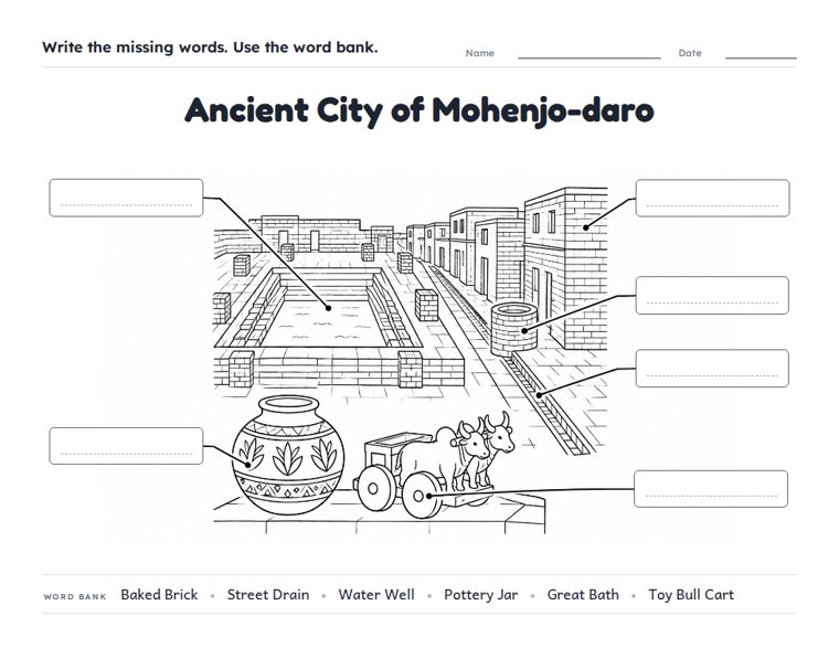 Ancient City of Mohenjo-daro worksheet (Hard, Grades 3–4)