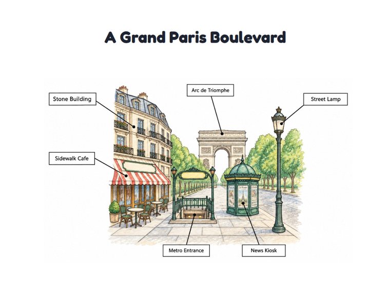 A Grand Paris Boulevard worksheet (Hard, Grades 3–4)