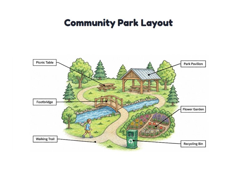 Community Park Layout worksheet (Hard, Grades 3–4)