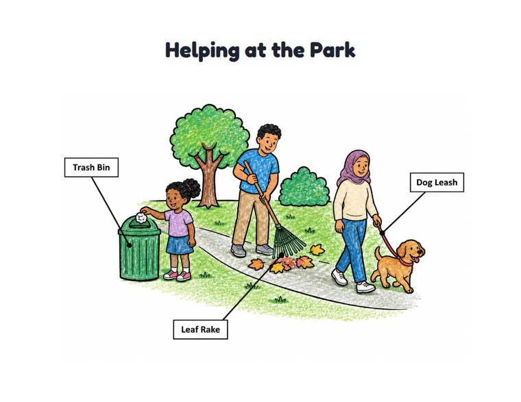 Helping at the Park worksheet (Easy, Pre-K–K)