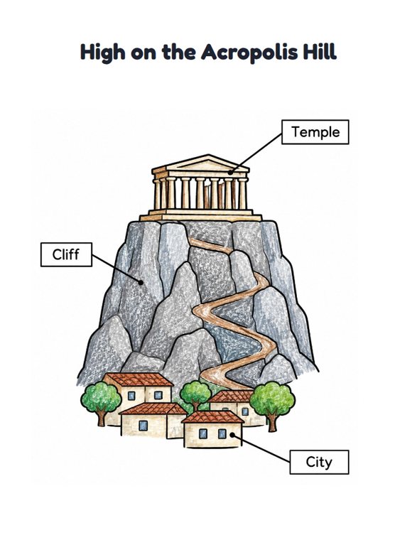High on the Acropolis Hill worksheet (Easy, Pre-K–K)