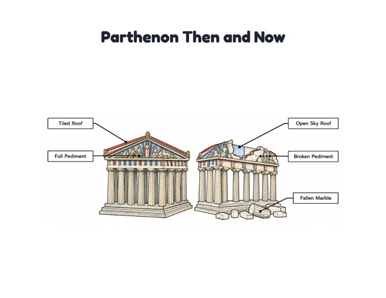 Parthenon Then and Now worksheet (Medium, Grades 1–2)