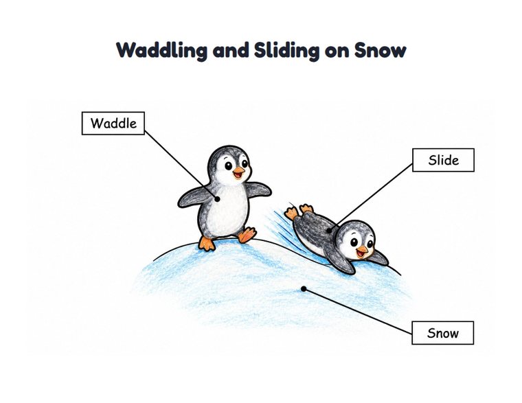 Waddling and Sliding on Snow worksheet (Easy, Pre-K–K)