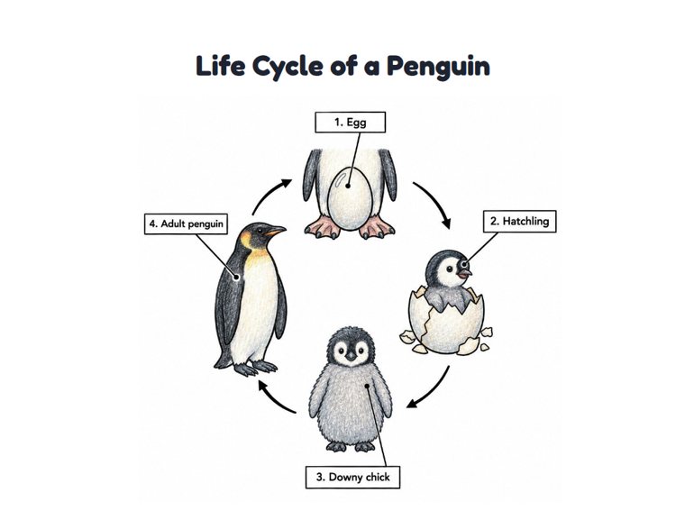 Life Cycle of a Penguin worksheet (Medium, Grades 1–2)