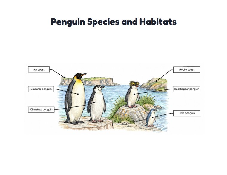 Penguin Species and Habitats worksheet (Hard, Grades 3–4)