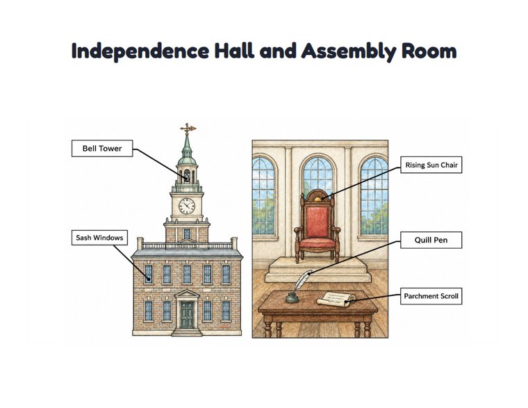 Independence Hall and Assembly Room worksheet (Hard, Grades 3–4)