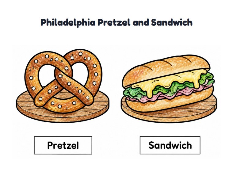 Philadelphia Pretzel and Sandwich worksheet (Easy, Pre-K–K)