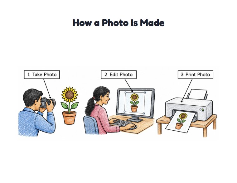 How a Photo Is Made worksheet (Medium, Grades 1–2)