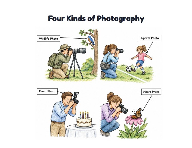 Four Kinds of Photography worksheet (Hard, Grades 3–4)
