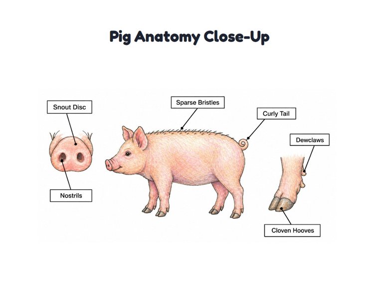 Pig Anatomy Close-Up worksheet (Hard, Grades 3–4)