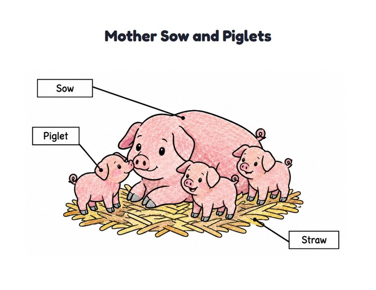 Mother Sow and Piglets worksheet (Easy, Pre-K–K)