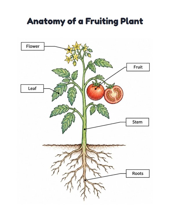 Anatomy of a Fruiting Plant worksheet (Hard, Grades 3–4)
