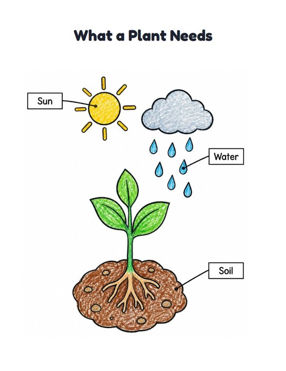 What a Plant Needs worksheet (Easy, Pre-K–K)