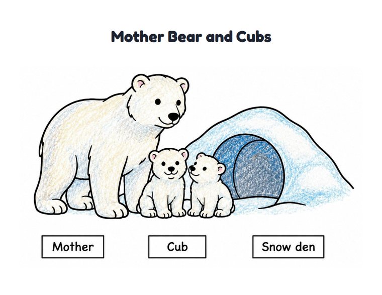Mother Bear and Cubs worksheet (Easy, Pre-K–K)