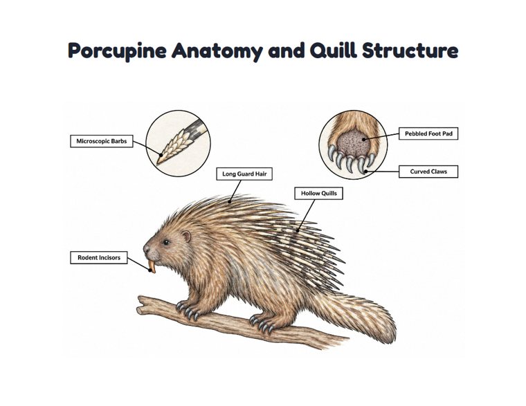 Porcupine Anatomy and Quill Structure worksheet (Hard, Grades 3–4)