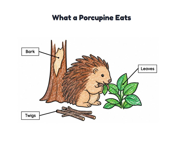What a Porcupine Eats worksheet (Easy, Pre-K–K)