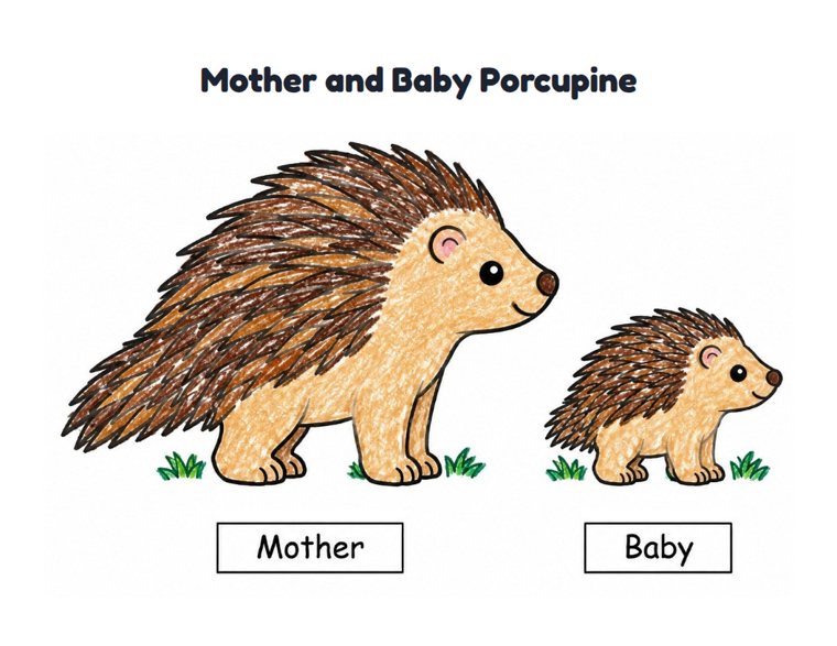 Mother and Baby Porcupine worksheet (Easy, Pre-K–K)