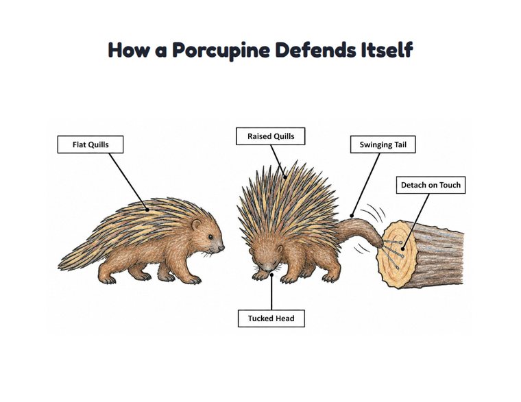 How a Porcupine Defends Itself worksheet (Medium, Grades 1–2)