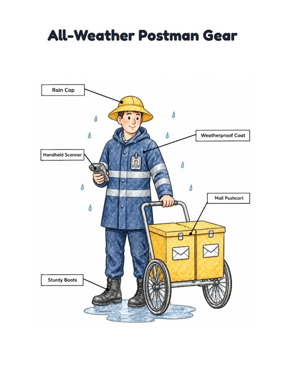 All-Weather Postman Gear worksheet (Hard, Grades 3–4)