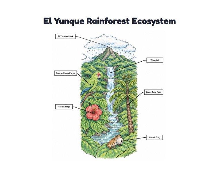 El Yunque Rainforest Ecosystem worksheet (Hard, Grades 3–4)