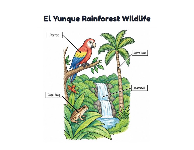 El Yunque Rainforest Wildlife worksheet (Medium, Grades 1–2)