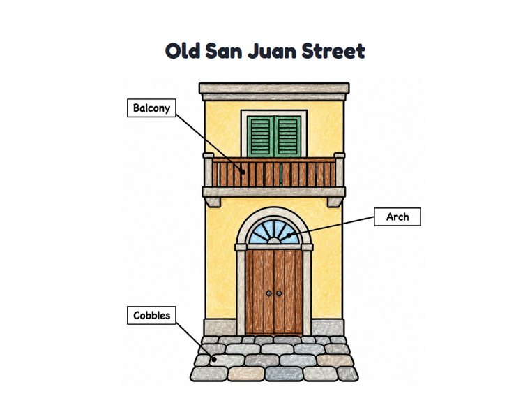 Old San Juan Street worksheet (Easy, Pre-K–K)