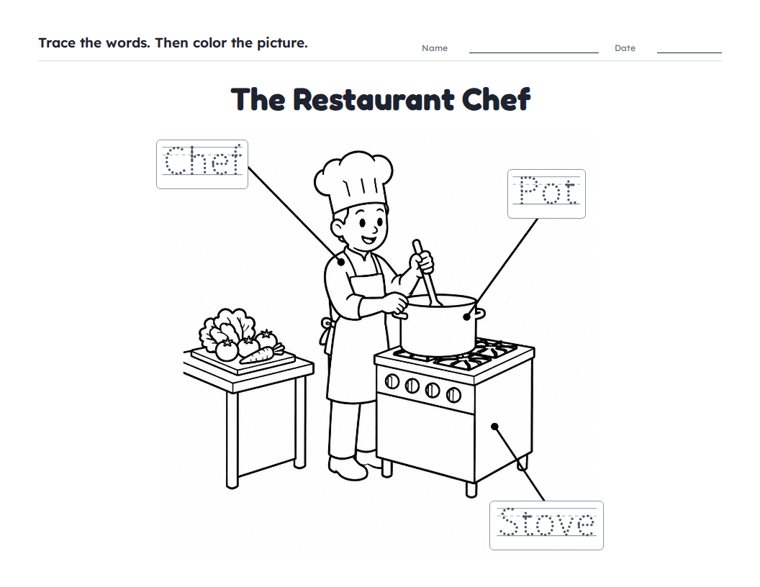 The Restaurant Chef worksheet (Easy, Pre-K–K)