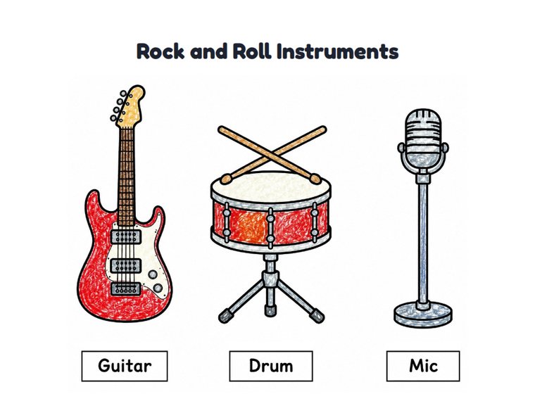 Rock and Roll Instruments worksheet (Easy, Pre-K–K)