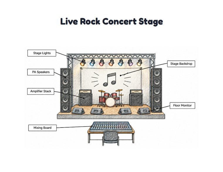 Live Rock Concert Stage worksheet (Hard, Grades 3–4)