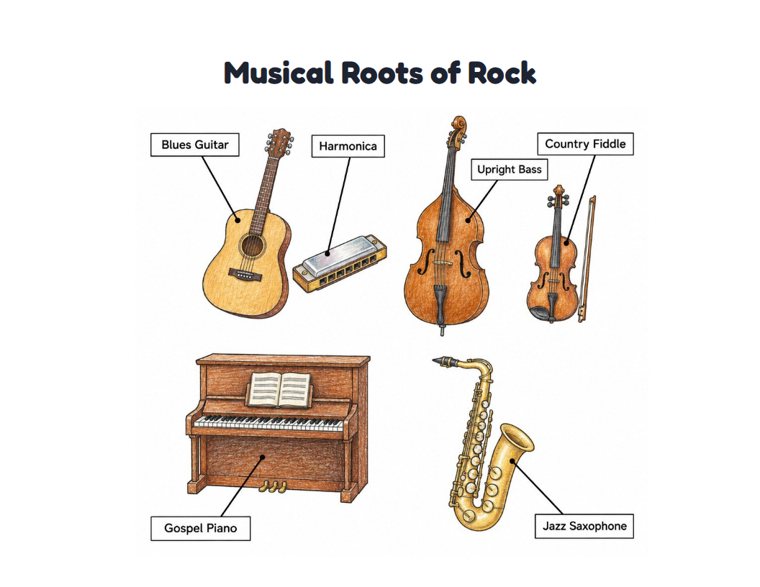 Musical Roots of Rock worksheet (Hard, Grades 3–4)