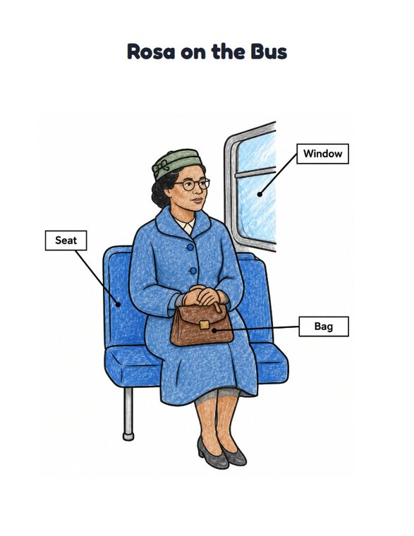 Rosa on the Bus worksheet (Easy, Pre-K–K)