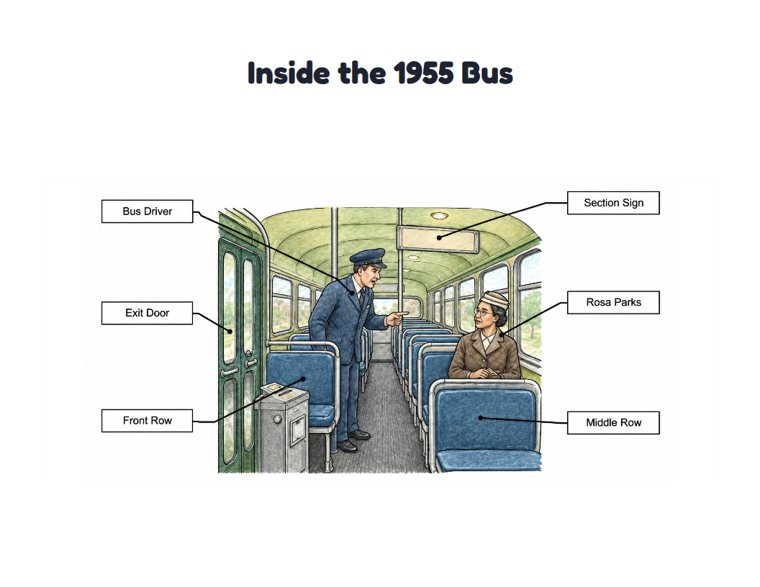 Inside the 1955 Bus worksheet (Hard, Grades 3–4)