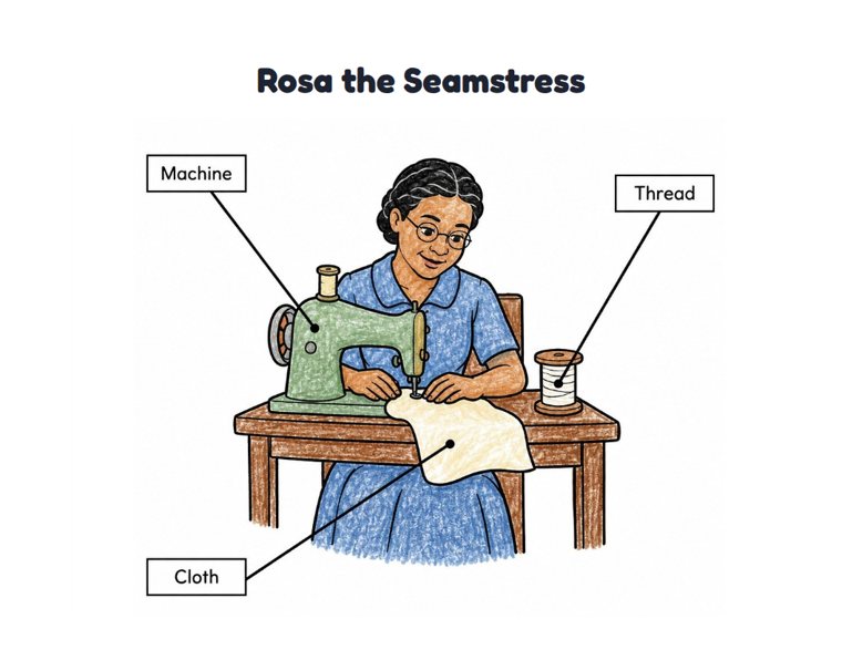 Rosa the Seamstress worksheet (Easy, Pre-K–K)