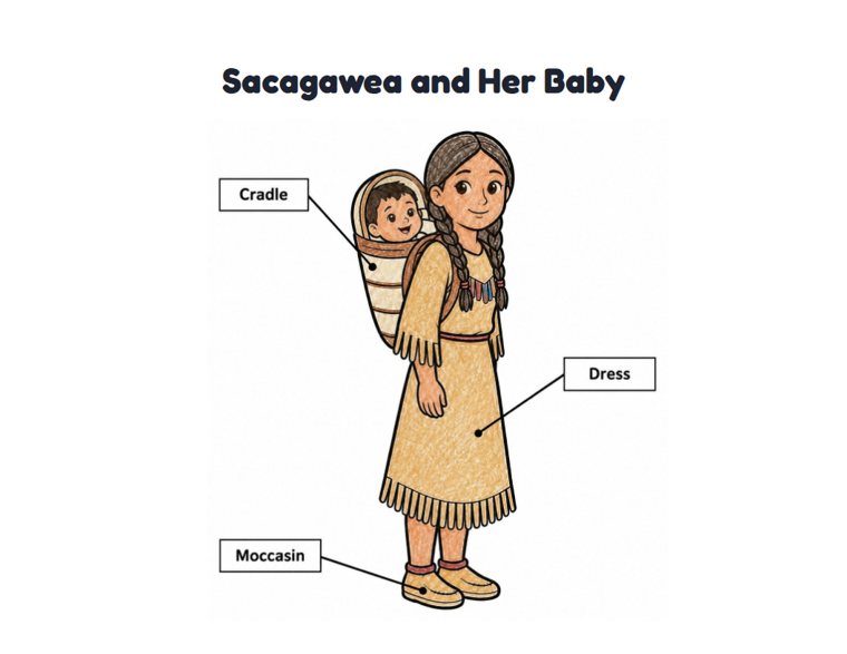 Sacagawea and Her Baby worksheet (Easy, Pre-K–K)