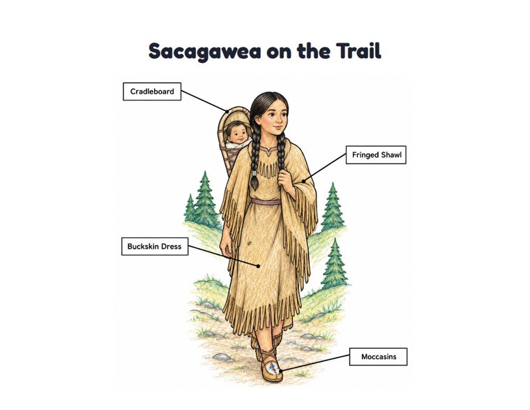 Sacagawea on the Trail worksheet (Medium, Grades 1–2)
