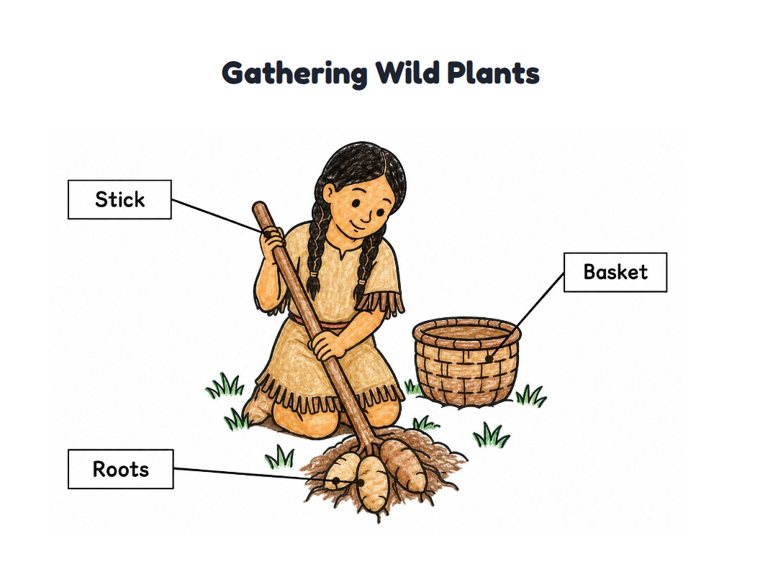 Gathering Wild Plants worksheet (Easy, Pre-K–K)