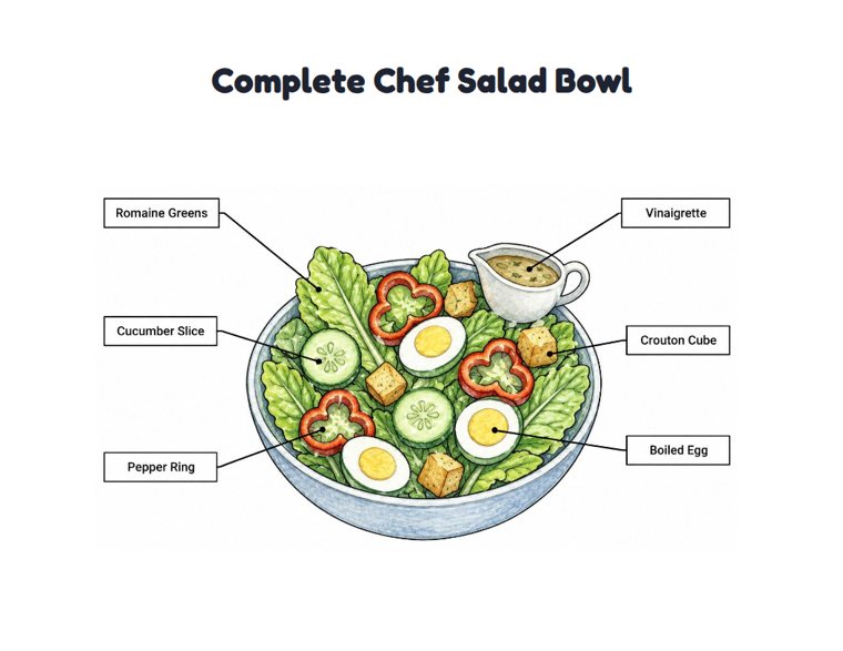 Complete Chef Salad Bowl worksheet (Hard, Grades 3–4)