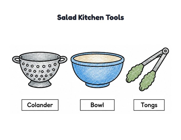 Salad Kitchen Tools worksheet (Easy, Pre-K–K)