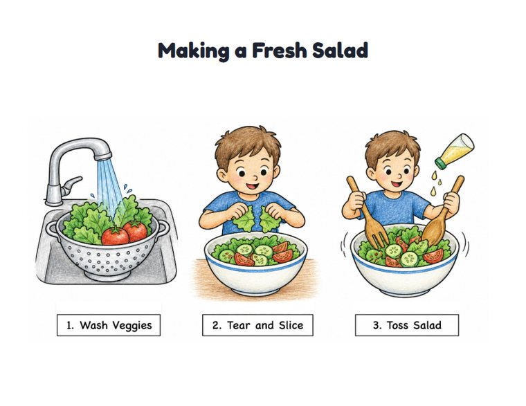 Making a Fresh Salad worksheet (Medium, Grades 1–2)